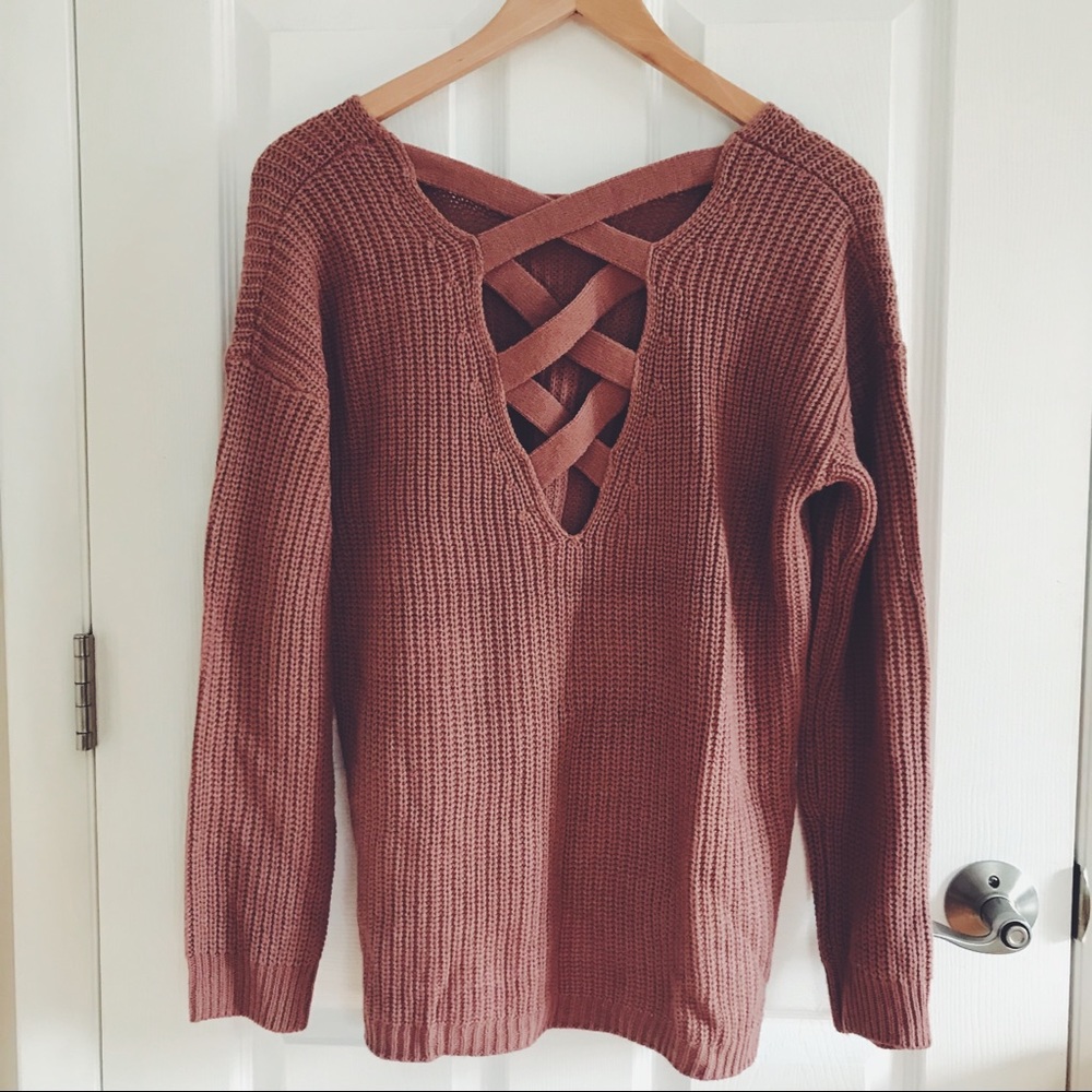 Charlotte Russe Mauve Lace-Up Knit Sweater